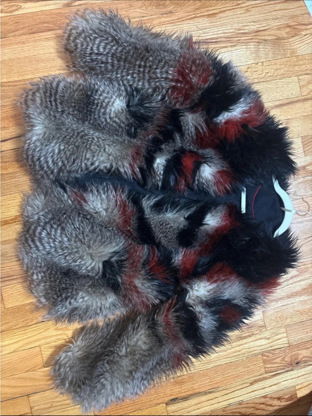 Free People Faux Fur Throw Jacket in Black, Brown & Red